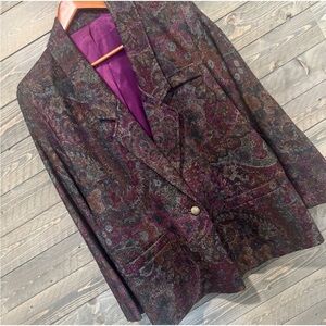 Vintage Tapestry Paisley Blazer Purple Earth Tones M/L